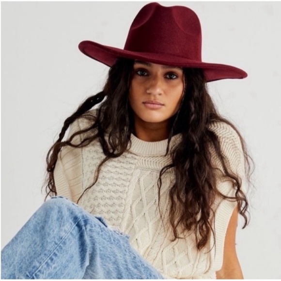 NWOT Free People Clean Slate Felt Adjustable Hat In Color Chestnut Size One Size